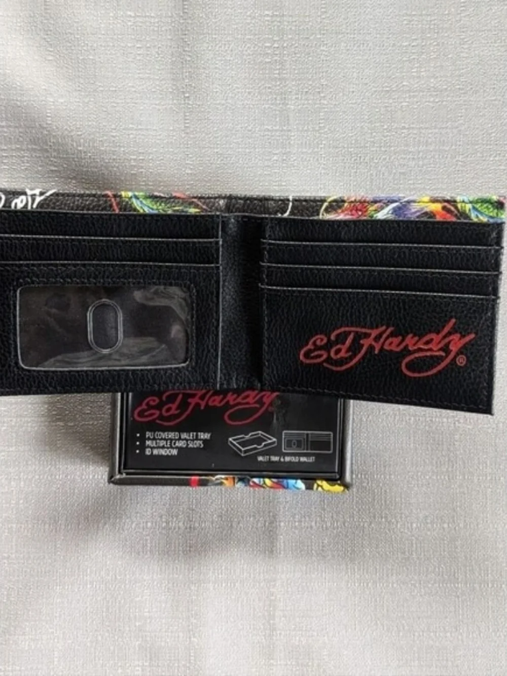 Ed Hardy Dragon Tattoo Print Faux Leather Wallet NEW!